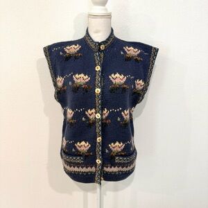 Vintage Culwell & Son Cottagecore Floral Knit Button Sweater Vest Size Medium